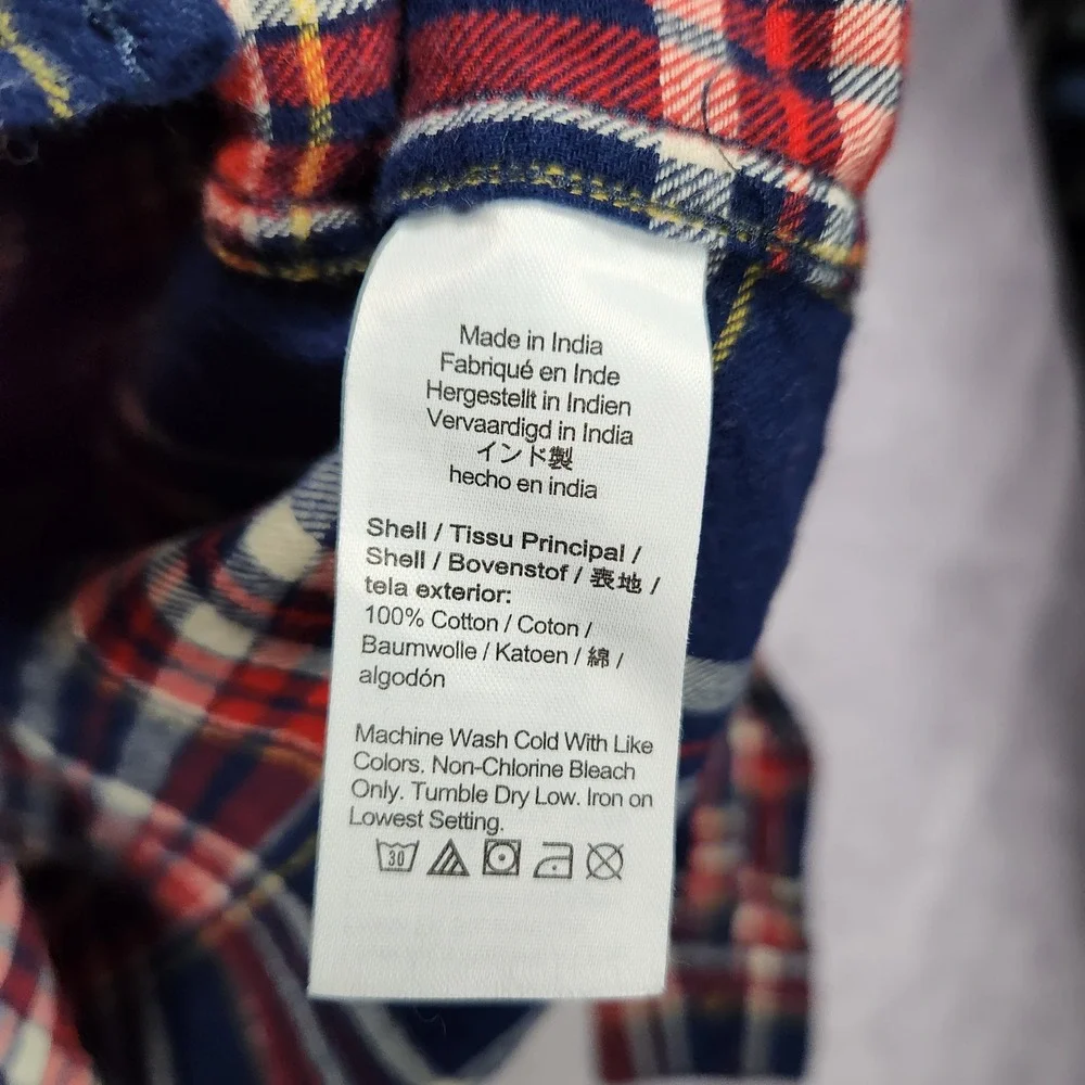 J Crew Slim Flannel Shirt Mens Medium Blue Red Yellow Plaid Long Sleeve BU180‎
